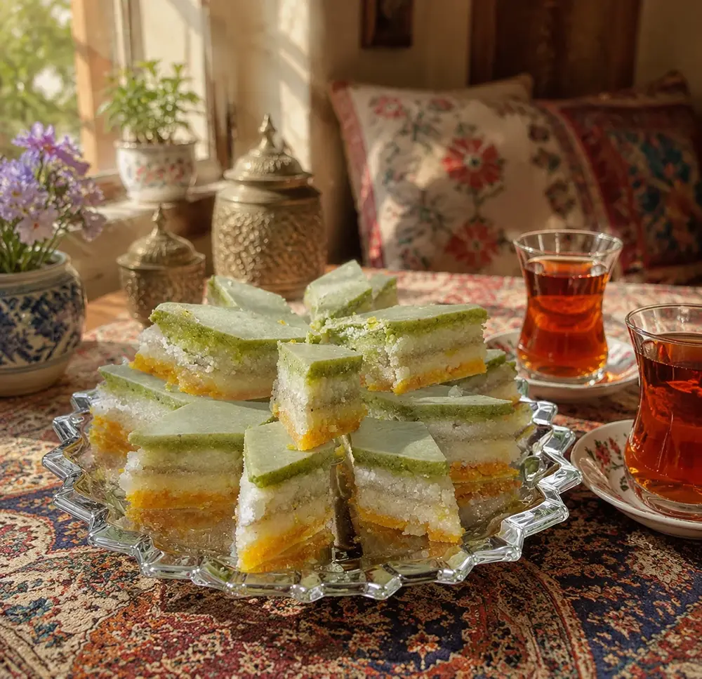  رنگ‌بندی باقلوا لوز قزوین؛ وقتی یه شیرینی خوش‌رنگ حال دلتو خوب می‌کنه